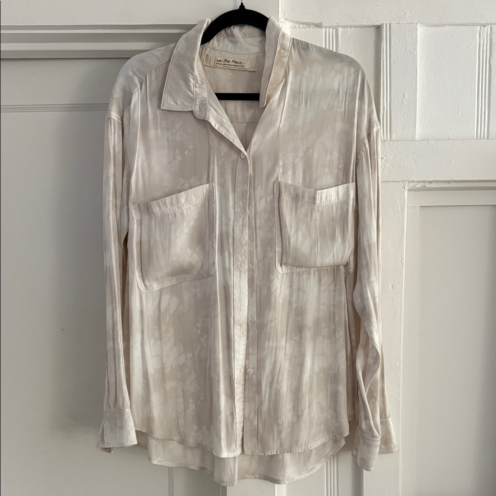 We The Free Cream Tonal Tie Dye Casual Button Down Shirt